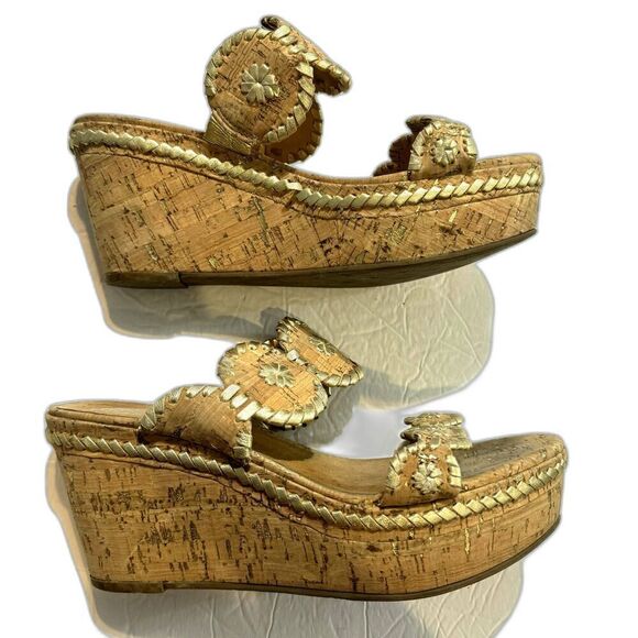 Jack Rogers Leigh Wedges Sandals Cork Platform Brown Gold Leather Slip On size 8 - Picture 5 of 11